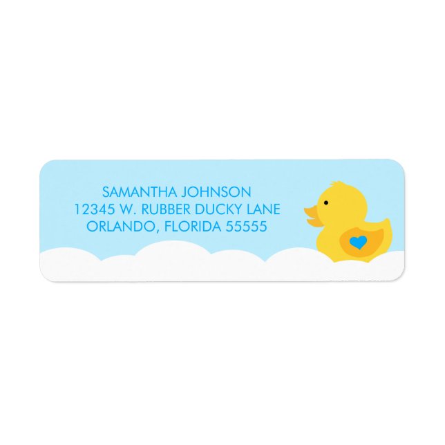 Rubber Ducky Bubble Bath Boy Shower Returadress Etikett (Framsidan)