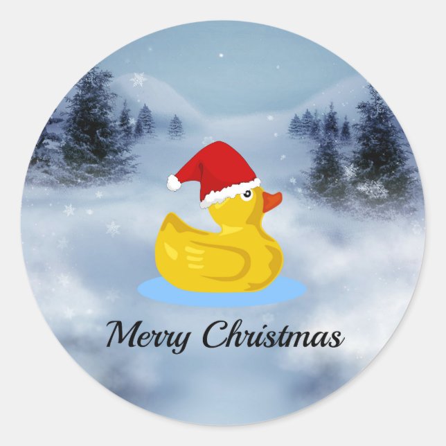 Rubber Ducky Christmas Greetings Runt Klistermärke (Framsida)