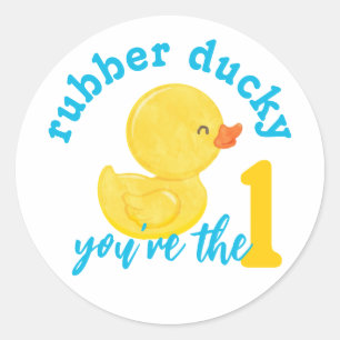 Rubber Ducky Du är den första födelsedagstilen Runt Klistermärke