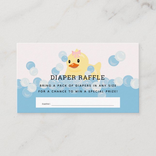 Rubber Ducky Flicka Rosa Diaper Raffle Biljett Tilläggskort (Framsida)