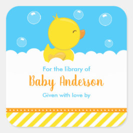 Rubber Ducky Gult Blue Baby Bibliotek bokskylt Fyrkantigt Klistermärke