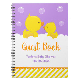 Rubber Ducky Gult Lila Baby Shower Guest Bok Anteckningsbok