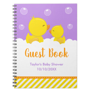 Rubber Ducky Gult Lila Baby Shower Guest Bok Anteckningsbok