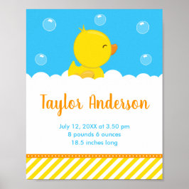 Rubber Ducky Gult och Blue Birth Statistics Poster