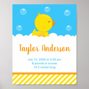Rubber Ducky Gult och Blue Birth Statistics Poster