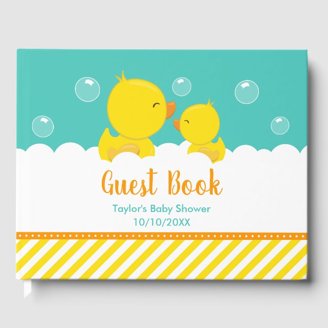 Rubber Ducky Gult och Grönt Baby Shower Gästböcker (Framsida)