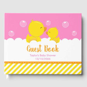 Rubber Ducky Gult och Rosa Baby Shower Gästböcker