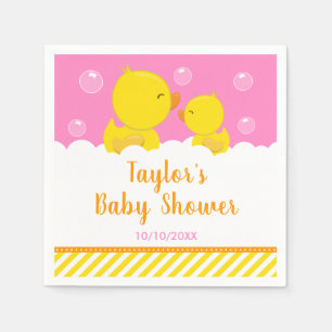 Rubber Ducky Gult och Rosa Baby Shower Pappersservett
