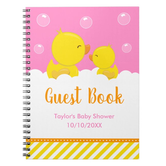 Rubber Ducky Gult Rosa Baby Shower Guest Bok Anteckningsbok (Framsidan)