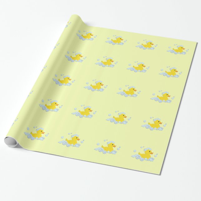 Rubber Ducky i Bubbles Baby Shower Presentpapper (Utrullad)