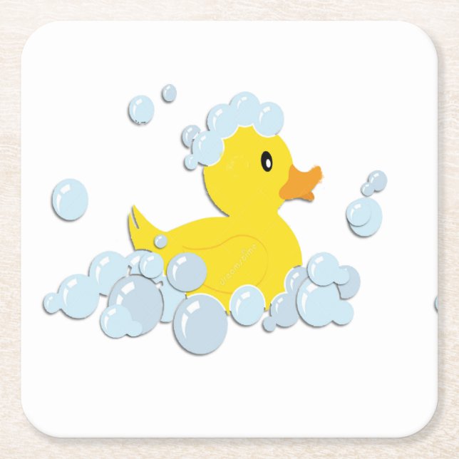 Rubber Ducky i Bubbles Underlägg Papper Kvadrat (Framsidan)
