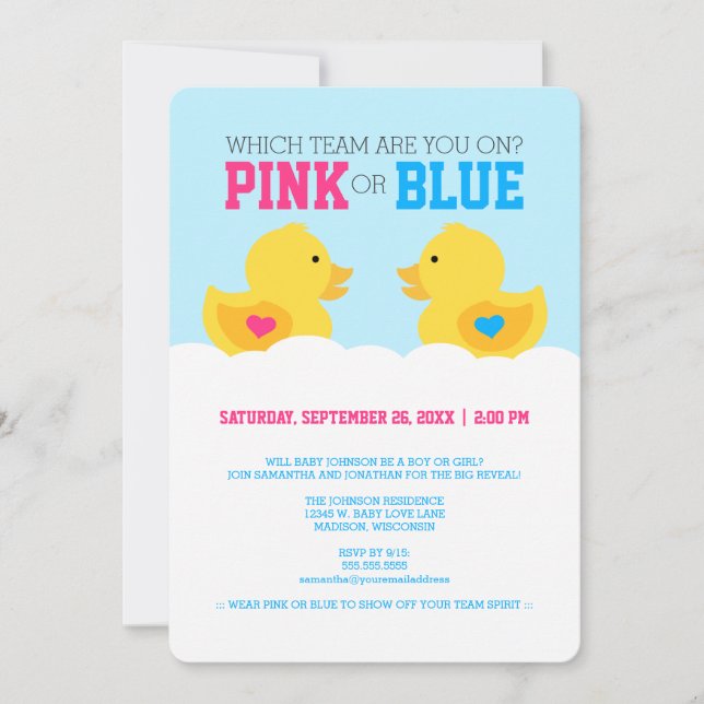 Rubber Ducky Rosa eller Blue Gender Reveal Party Inbjudningar (Framsida)