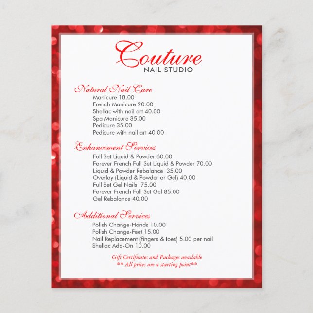 Rubby-Red Bokeh Glitter Menu List Flygblad (Framsidan)