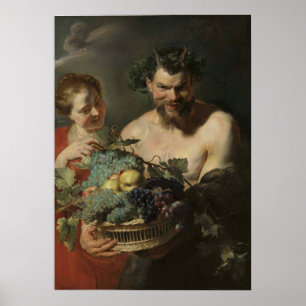 Rubens - Satyr & Nymph med druvor och kinser Poster