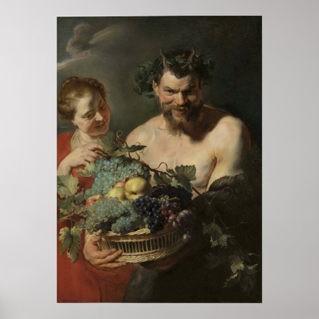 Rubens - Satyr & Nymph med druvor och kinser Poster (Framsidan)