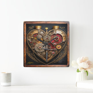 Rubies and Gears Heart Steampunk Series Fyrkantig Klocka