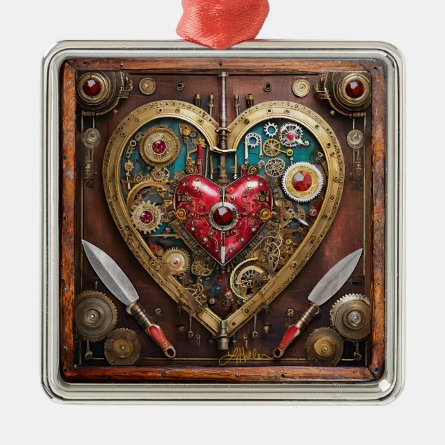 Rubies och Knivar Heart Steampunk Series Julgransprydnad Metall (Framsidan)