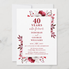 Rubin 40-årsjubileum blomsterlig monogram inbjudningar