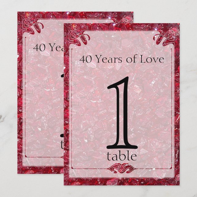 Rubin 40-årsjubileum Bordnummer Inbjudningar (Fram/baksida)