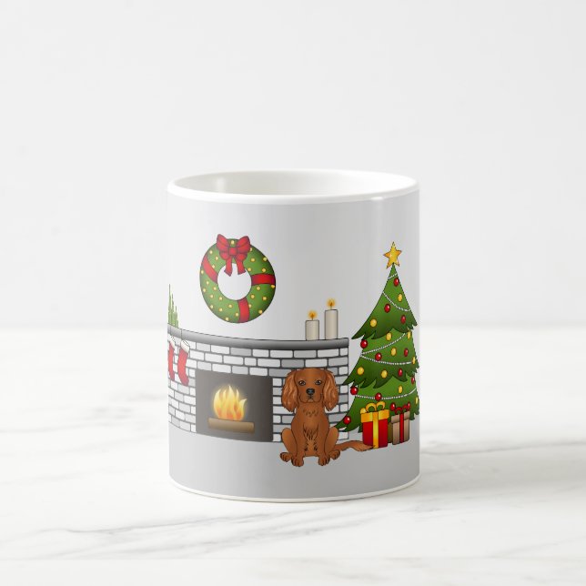 Rubin Cavalier Hund I Ett Festligt Julrum Kaffemugg (Center)