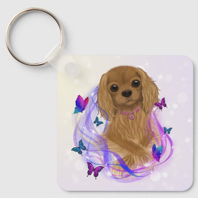 Rubin Cavalier King Charles Spaniel Nyckelring (Framsida)