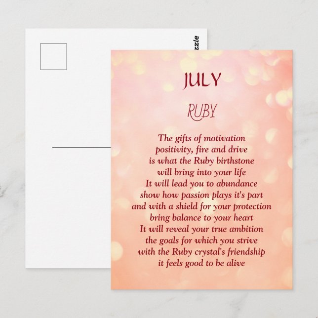 Rubin födelsedags födelsesten Juli  Vykort (Fram/baksida)