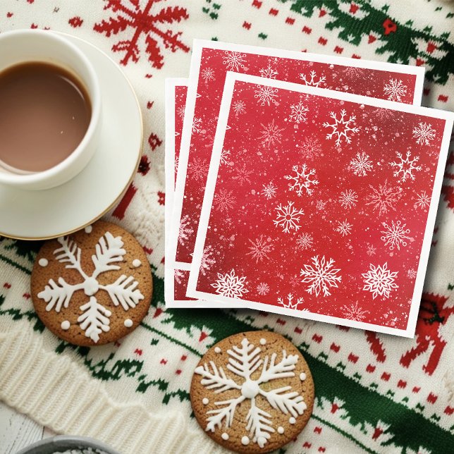 Rubinröd Festiv Jul Vit Snöflingor  Pappersservett (Skapare uppladdad)