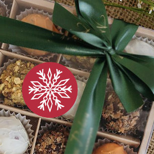 Rubinröd Festiv Jul Vit Snöflingor Runt Klistermärke
