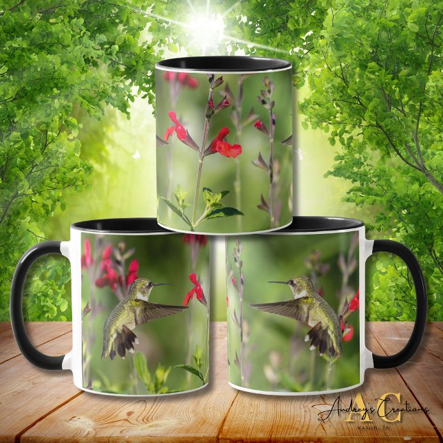 Rubinstrupekolibri "i Radio Red Salvia" Mugg (Skapare uppladdad)