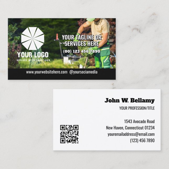 Rubrik Din logotyp Överlappande foto Redigerbar QR Visitkort (Fram/baksida)