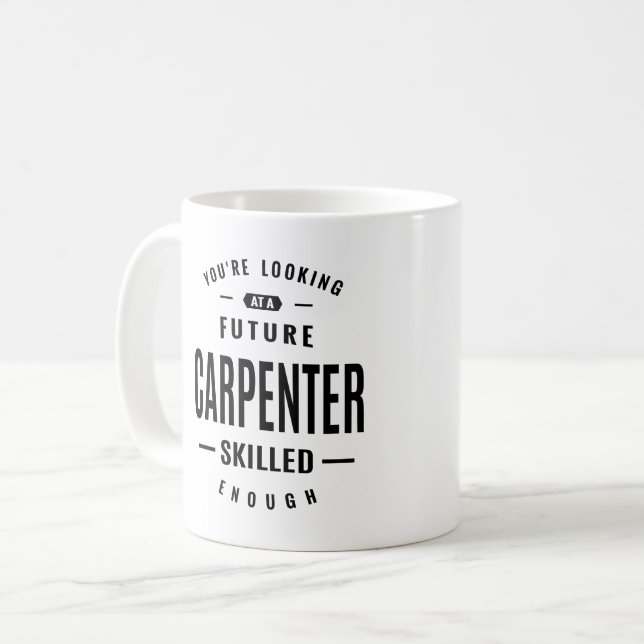 Rubrik för carpenter-jobb, gips kaffemugg (Framsida vänster)