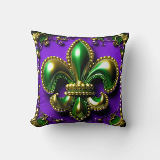 Rubrik grönt och lila fleur de lis Dekorativ kudde