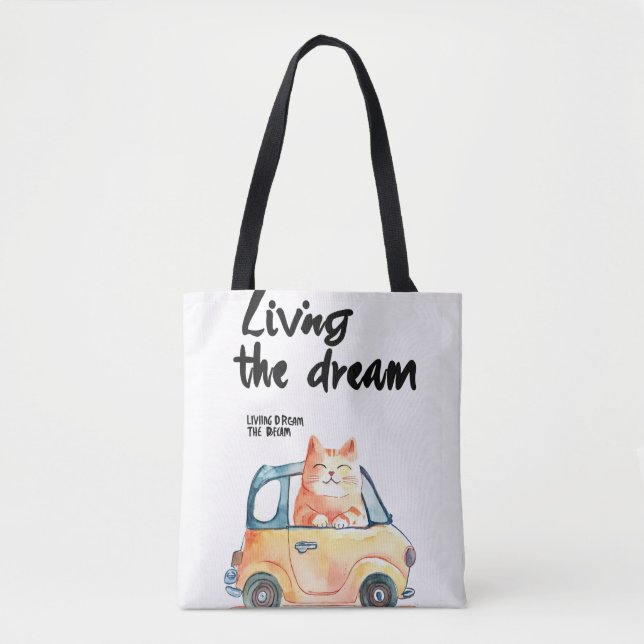 Rubrik: "Knubbig Cat in a iny Car T-Shirt Design - Tygkasse (Framsida)