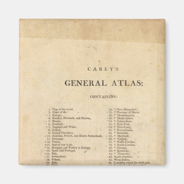 Rubrik Page Careys allmänna atlas Magnet (Framsidan)