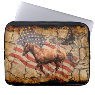 "Rubrik Väster" Horse, Eagle och US Flagga Laptop Sleeve