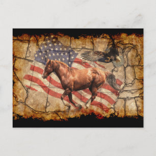 "Rubrik Väster" Horse, Eagle och US Flagga Vykort