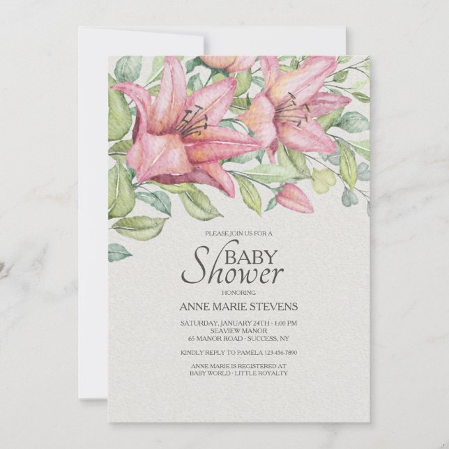 Rubrum Lilies Baby Shower-inbjudan Inbjudningar (Framsida)