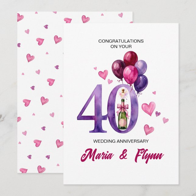 Ruby 40-års bröllopsjubileum inbjudan (Fram/baksida)