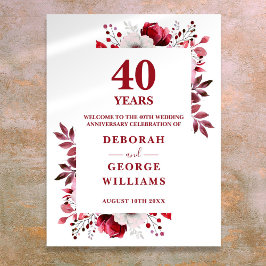 Ruby 40-års elegant bröllopsjubileum välkomstskylt poster