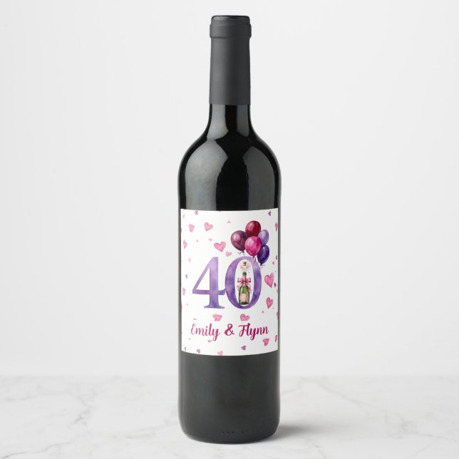 Ruby 40-års jubileumsetikett för flaska vinflaska etikett (Framsida)