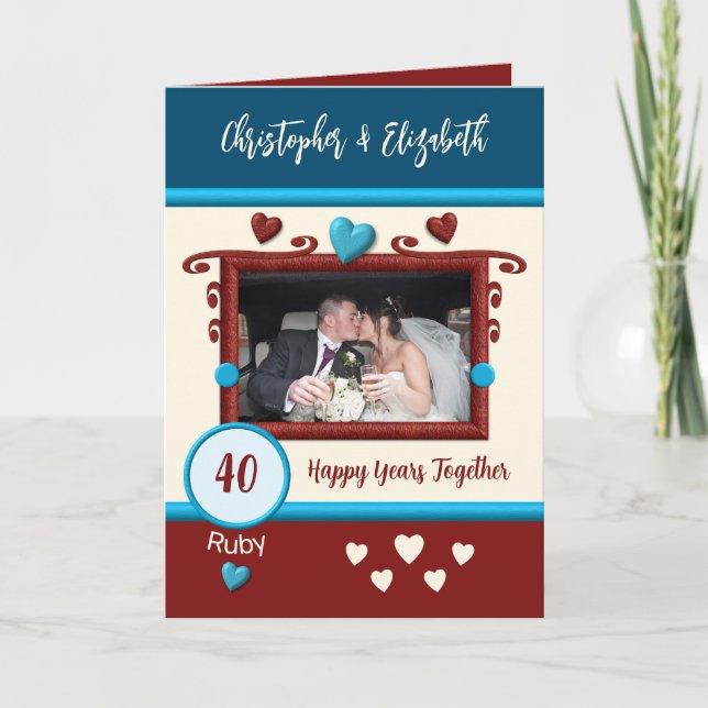 Ruby 40-årsdagen lägg till bild namn blue kort (Framsida)