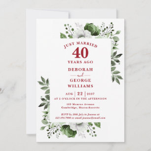 Ruby 40-årsjubileum för bröllop Monogram Blommig Inbjudningar