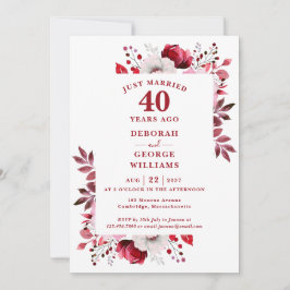Ruby 40-årsjubileum Monogram Blommig Inbjudningar