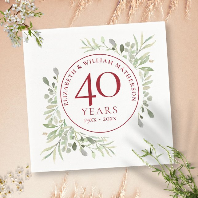 Ruby 40:e Bröllop-årsdagen Land Greenery Pappersservett (Ruby 40th Wedding Anniversary Country Greenery Napkins)