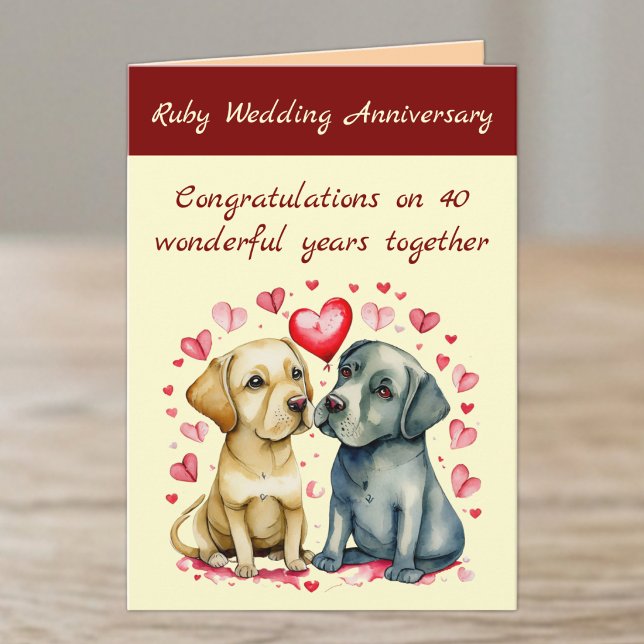 Ruby 40th wedding anniversary yellow dogs card kort (Skapare uppladdad)