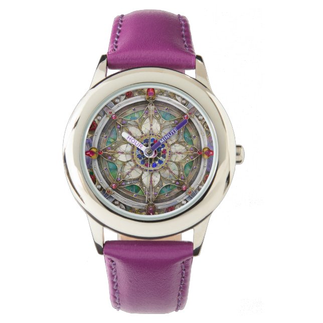 Ruby, Amethyst, Sapphire och Pearl Mandala Armbandsur (Framsida)