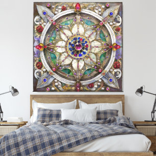 Ruby, Amethyst, Sapphire och Pearl Mandala Canvastryck