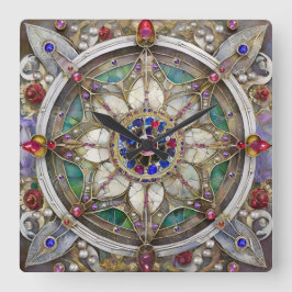 Ruby, Amethyst, Sapphire och Pearl Mandala Fyrkantig Klocka