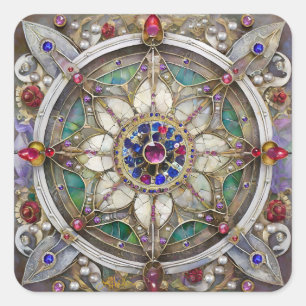 Ruby, Amethyst, Sapphire och Pearl Mandala Fyrkantigt Klistermärke
