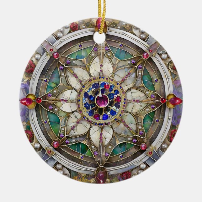 Ruby, Amethyst, Sapphire och Pearl Mandala Julgransprydnad Keramik (Framsidan)